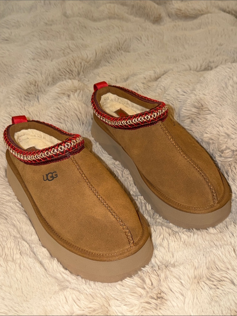 UGG Women's Chestnut Slip-On Platform Suede Mule Slippers